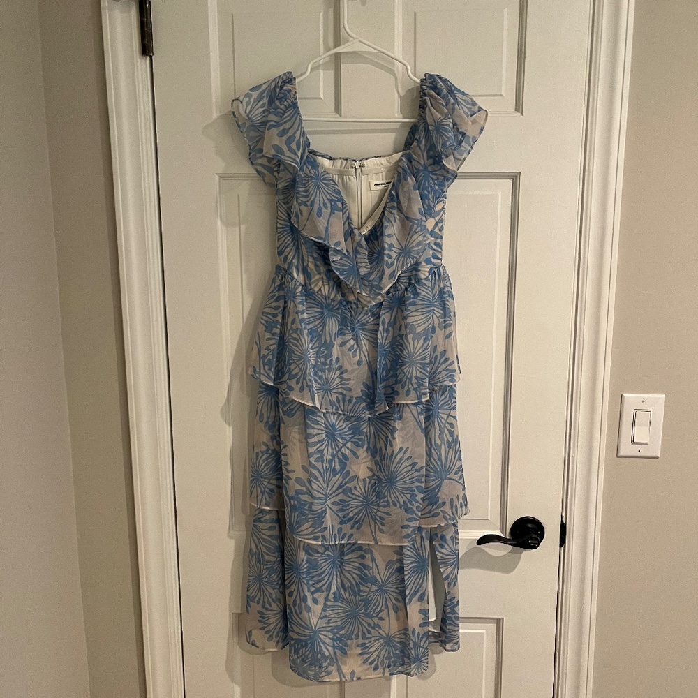 Amanda Uprichard Venezia Floral Off the Shoulder Tiered Midi Dress - Size M